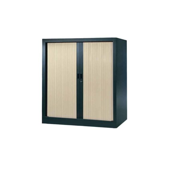 Armoire de bureau Série A structure anthracite et rideaux érable h100 l100