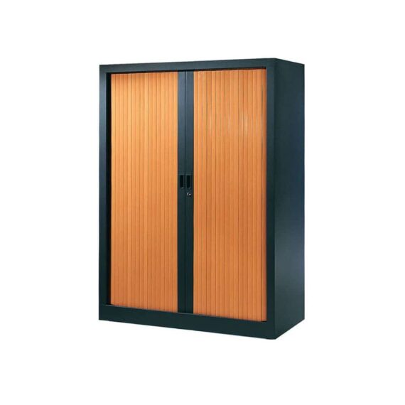 Armoire de bureau Série A structure anthracite et rideaux pommier h136 l100
