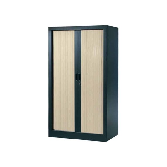 Armoire de bureau Série A structure anthracite et rideaux érable h136 l80