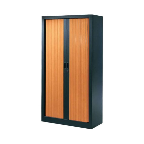 Armoire de bureau Série A structure anthracite et rideaux pommier h160 l80