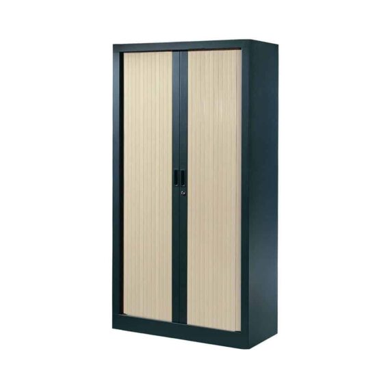 Armoire de bureau Série A structure anthracite et rideaux érable h160 l80