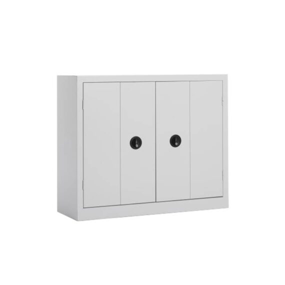 Une armoire basse à portes pliantes coloris Gris clair