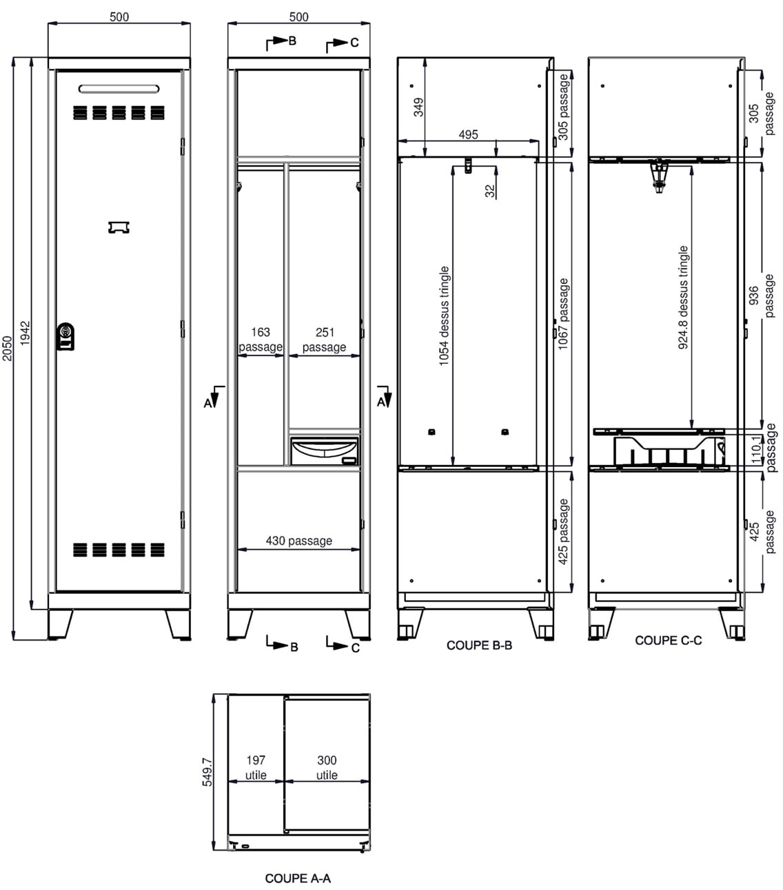 dimensions du vestiaire pompier 1 case