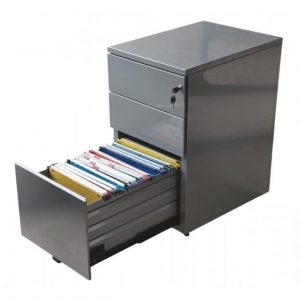 Caisson Hauteur Bureau 3 tiroirs dont un tiroir pour dossiers suspendus - Dessus métal - H694