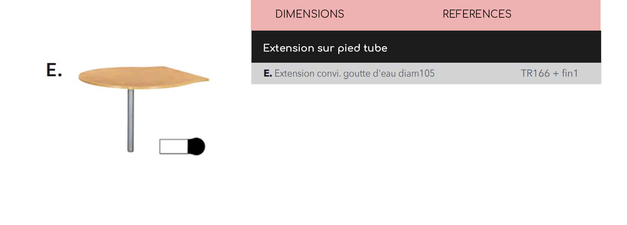 Bureau Dualia Exten. goutte d eau diam 105
