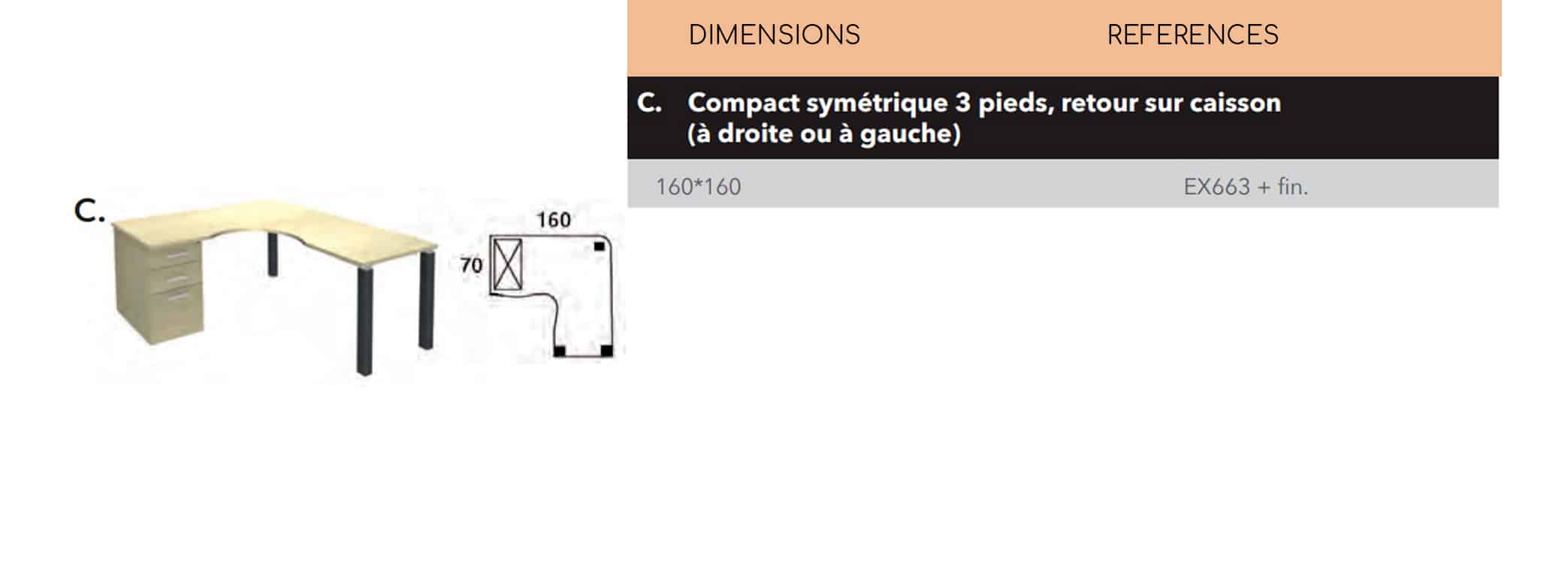Tableau dimansion Bureau ilot travail sur caisson gamme Esprima